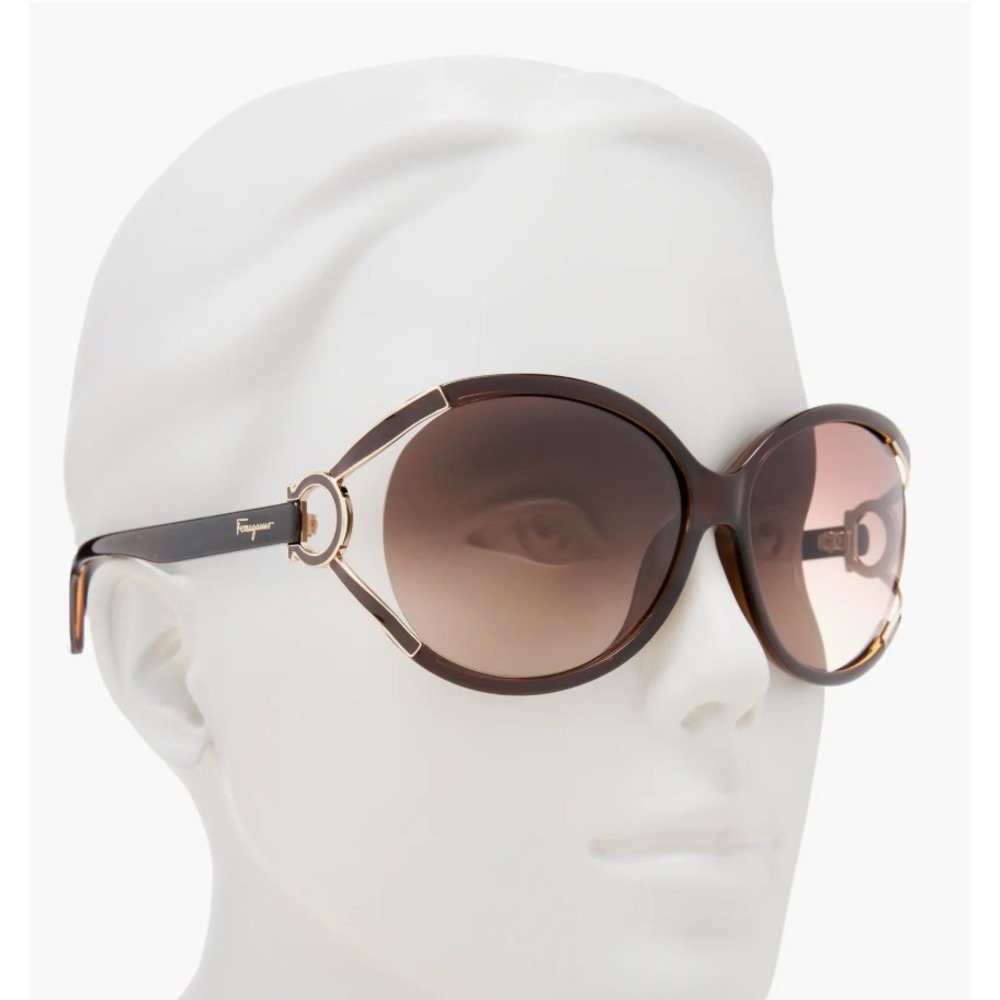 Salvatore Ferragamo SF600S Pearl Dark Brown Gancini Oversized Sunglasses